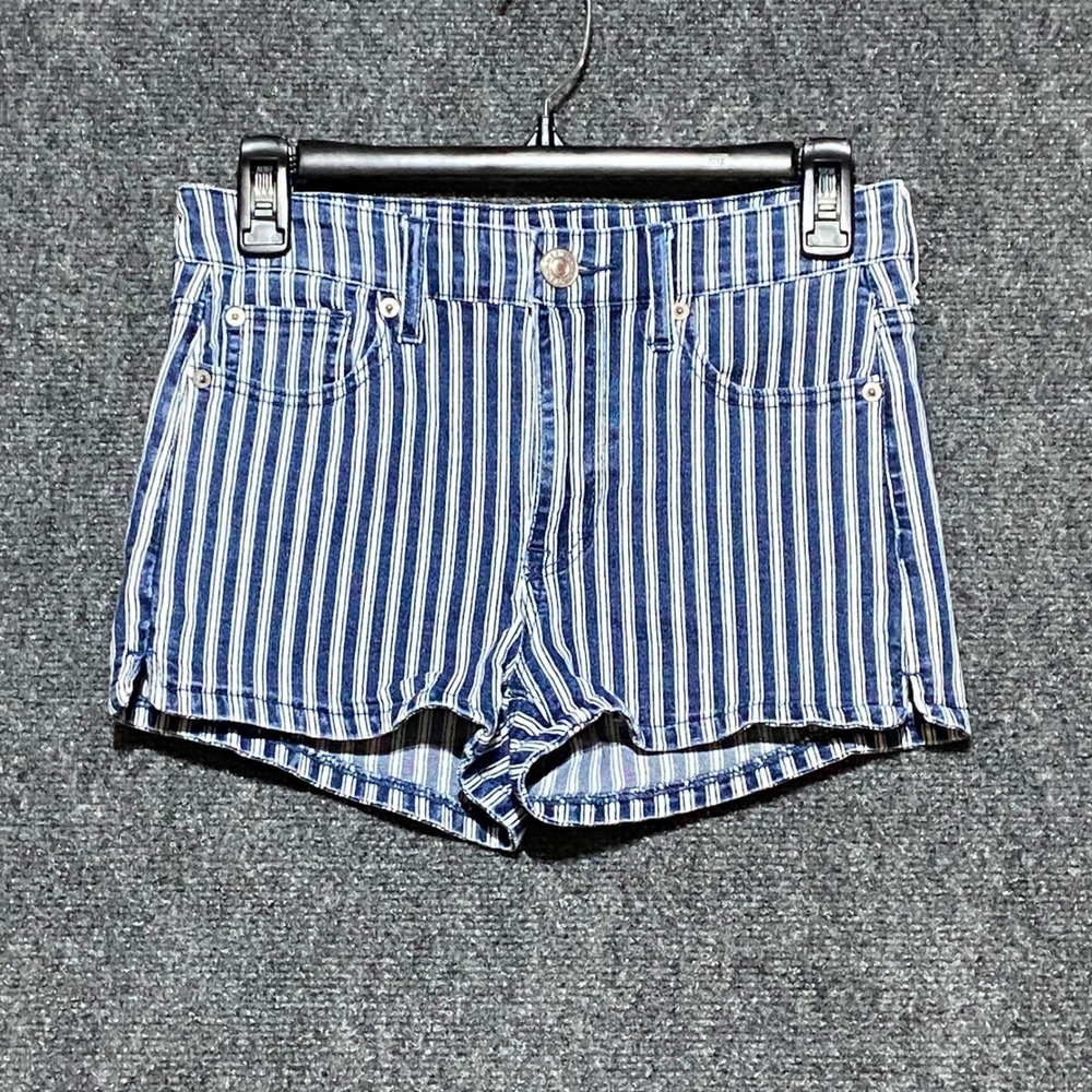 American Eagle Striped Denim Shorts Womens 4 Blue White Next Level Stretch 01109